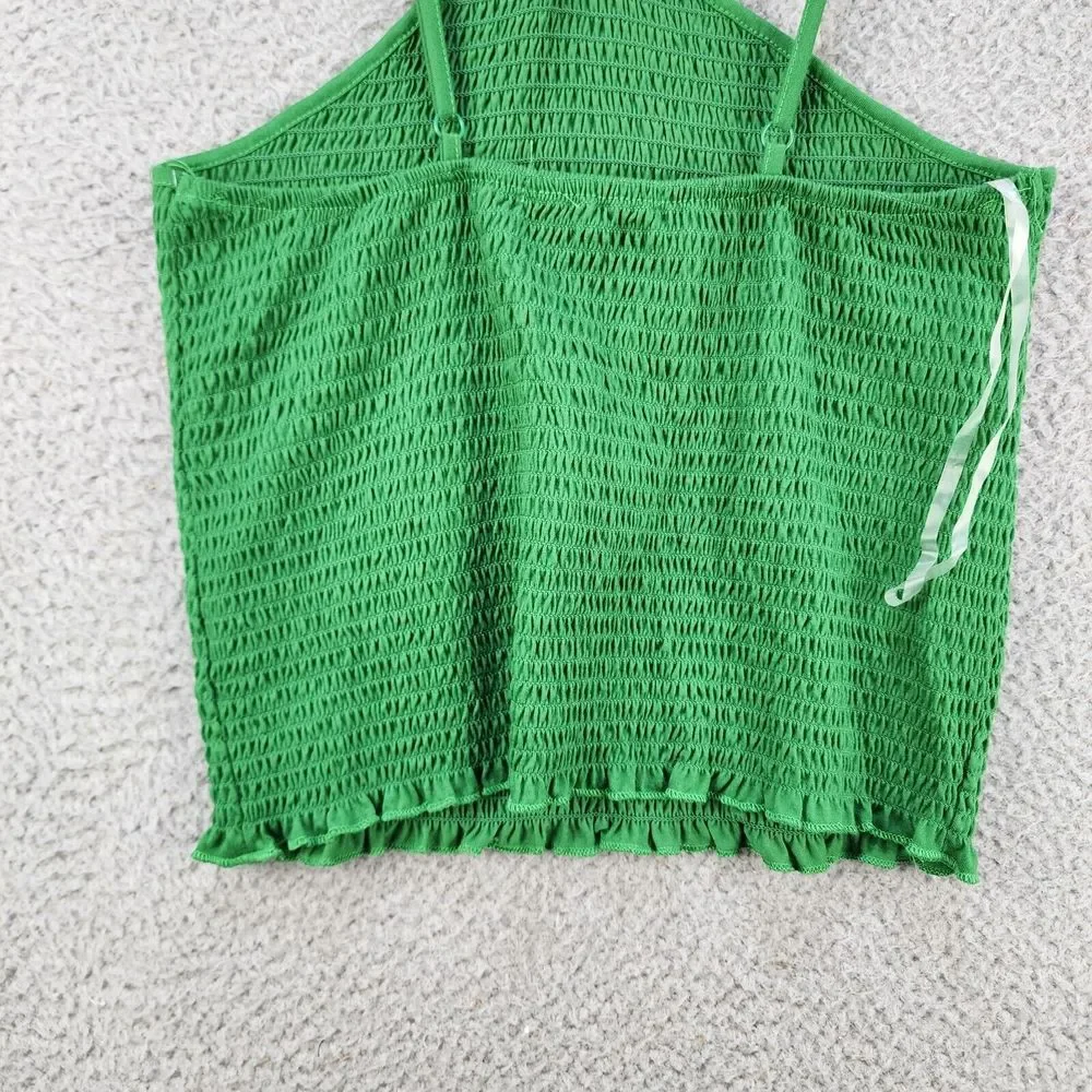 Crave FAME Halter Top Women Junior's Large Lime Ice Solid Smocked Ruffle Hem~ - Picture 13 of 13